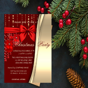 Invitación Navidades Bolas, Rojo, Fiesta Corporativo Bow