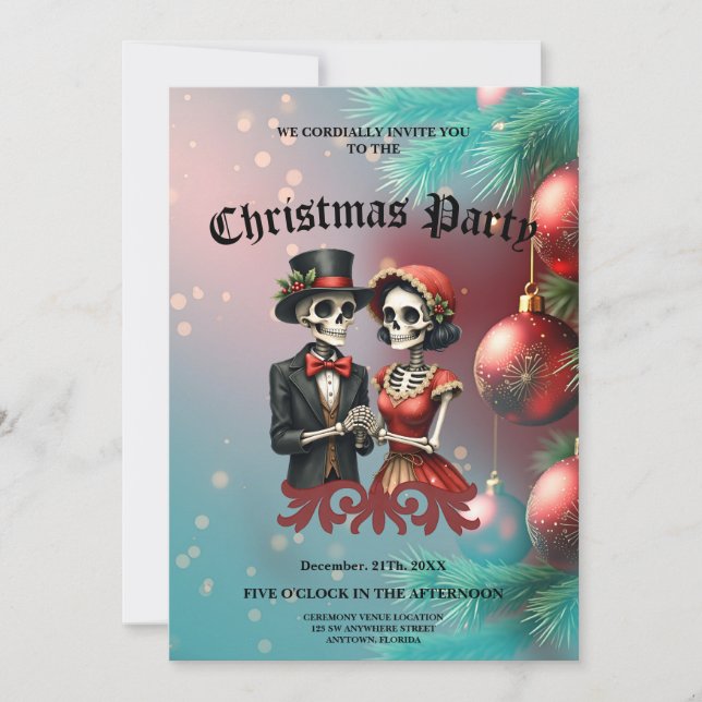 Invitación Navidades Bone Romance, una pareja festiva de esqu (Anverso)