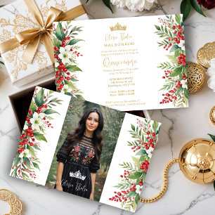 Invitación Navidades Borde XVs Holly dulce floral español