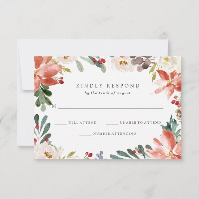 Invitación Navidades botánicos | Boda de vacaciones florales (Anverso)