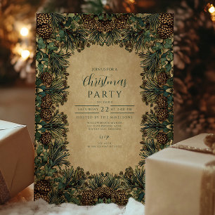 Invitación Navidades botánicos de la pinecona rústica