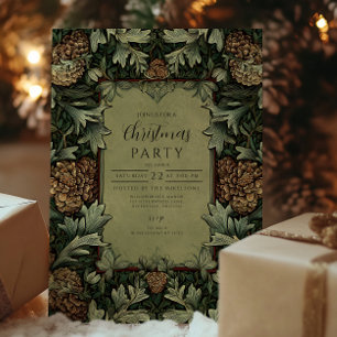 Invitación Navidades botánicos de Pinecone verde de época