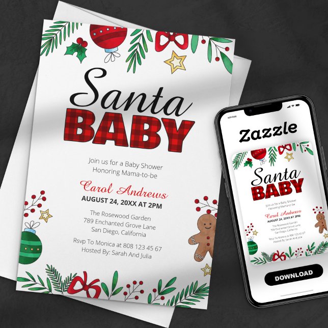 Invitación Navidades botánicos de Santa Baby Plaid Baby Showe (Subido por el creador)