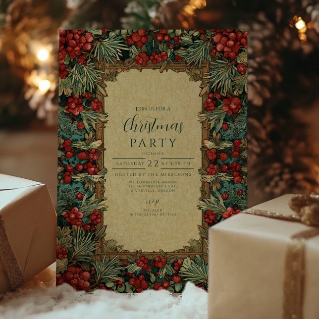 Invitación Navidades botánicos de Vintage Red Berries (Subido por el creador)