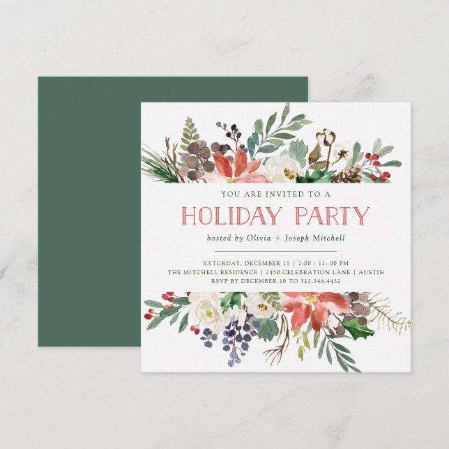 Invitación Navidades botánicos | Fiesta de vacaciones (Anverso / Reverso)