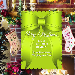 Invitación Navidades Bow Lime Green Greet Card