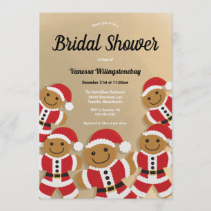 Invitación Navidades Bridal Shower Gold Gingerbread Santa