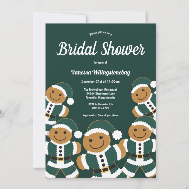 Invitación Navidades Bridal Shower Green Gingerbread Santa (Anverso)