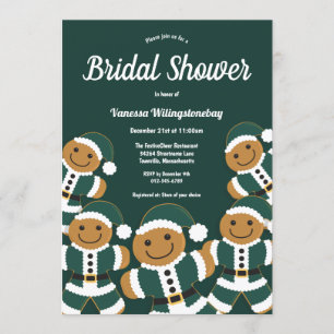 Invitación Navidades Bridal Shower Green Gingerbread Santa