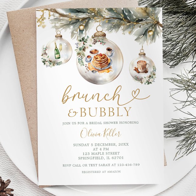 Invitación Navidades brunch-bubbly Baubles Bridal Shower (Subido por el creador)