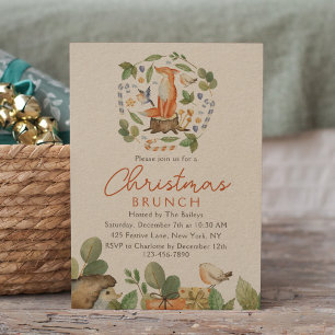 Invitación Navidades Brunch Cute Woodland Fox Watercolor