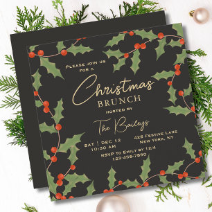 Invitación Navidades Brunch Elegant Modern Holly Floral