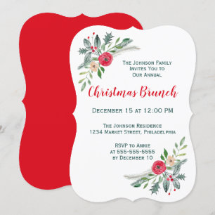 Invitación Navidades Brunch Evento Winter Florals & Holly