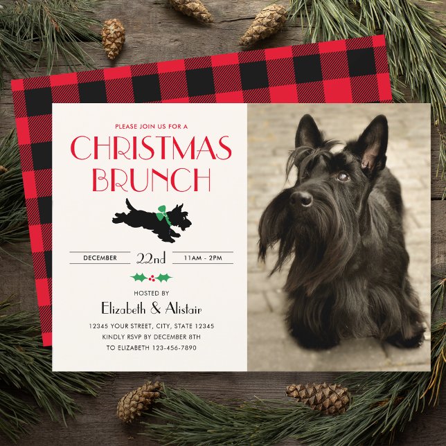 Invitación Navidades Brunch Fiesta Scottie Dog Photo Red (Subido por el creador)