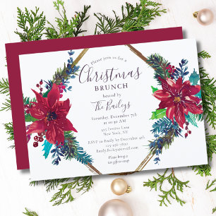 Invitación Navidades Brunch Moda Red Floral   Fiesta de vacac