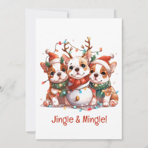 Invitación Navidades Bulldog inglés Reindeer Santa