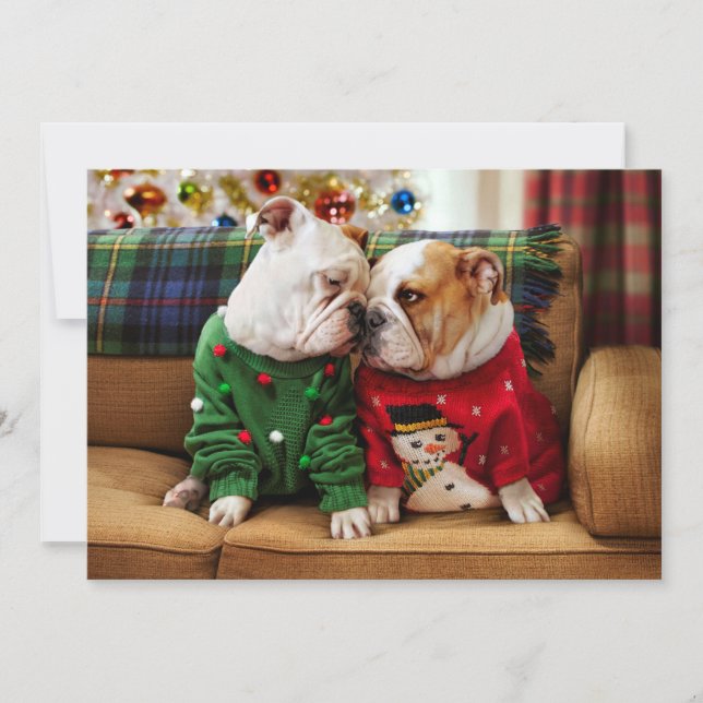 Invitación Navidades Bulldoges en suéter (Anverso)
