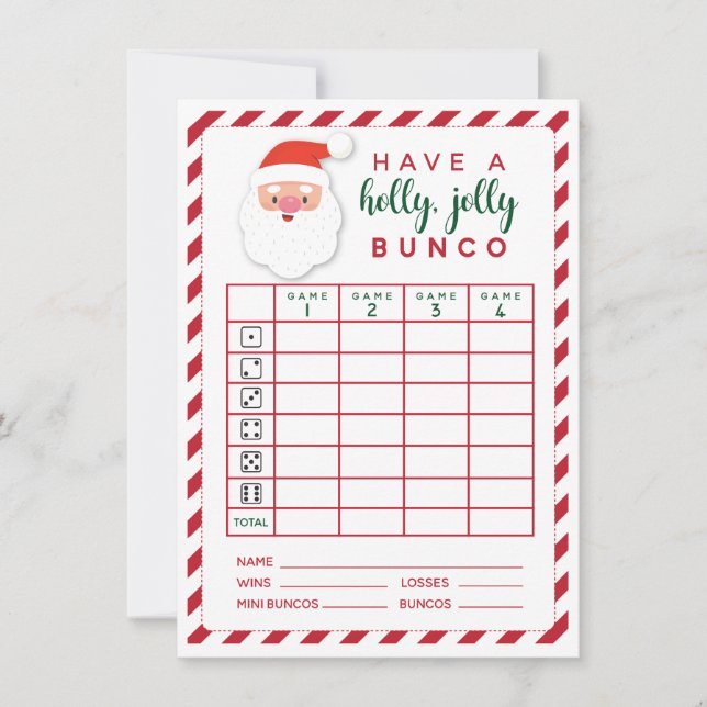 Invitación Navidades bunco Holly Jolly Holiday score card (Anverso)