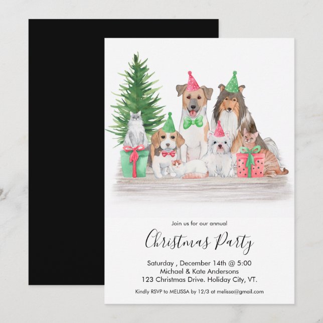 Invitación Navidades burdos Animales Perro Gato Cachorro Fies (Anverso / Reverso)