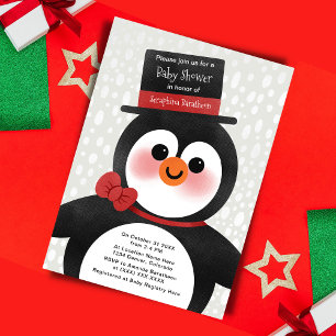 Invitación Navidades burdos Tuxedo Penguin Baby Shower