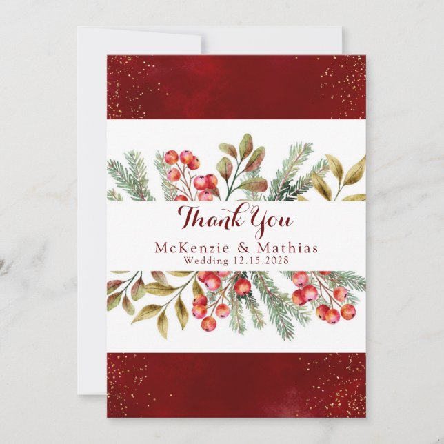 Invitación Navidades Burgundy Gold Boda Gracias Cartas (Anverso)