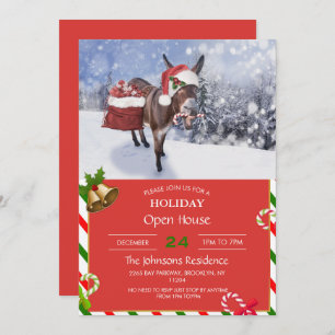 Invitación Navidades burro con gorra rojo gracioso