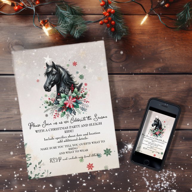 Invitación Navidades Caballo de Invierno Con Flores (Enjoy this Festive Christmas design! Customize with your favorite holiday event or greeting. )