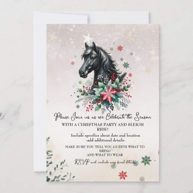 Invitación Navidades Caballo de Invierno Con Flores (Anverso)