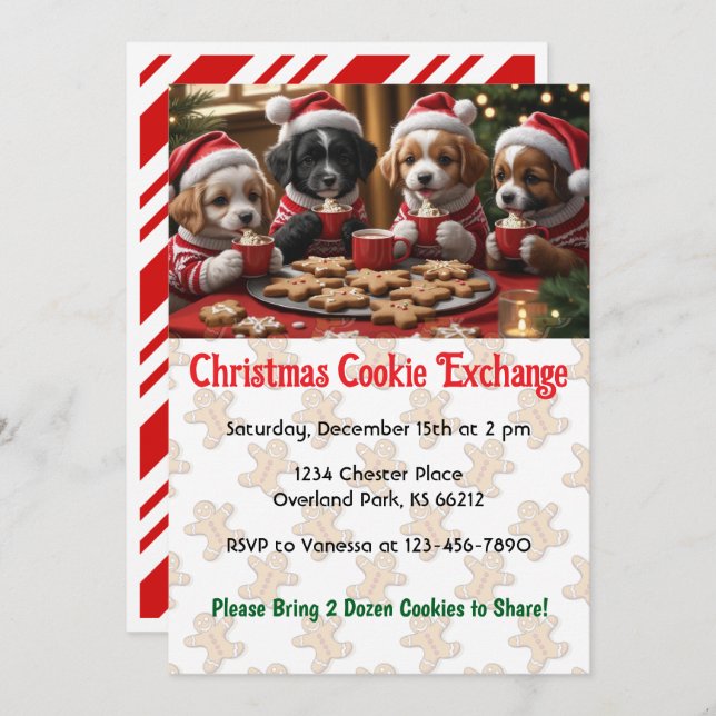 Invitación Navidades cachorro Intercambio de cookies personal (Anverso / Reverso)