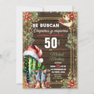 Invitación Navidades Cactus Español 50 Años Vaquero Cumpleaño