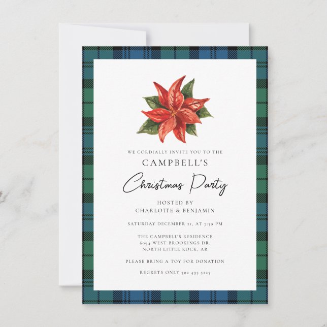 Invitación Navidades Campbell Tartán de la acuarela de plásti (Anverso)