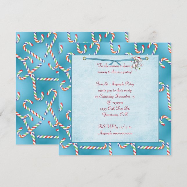 Invitación Navidades Candy Cane Fiesta (Anverso / Reverso)
