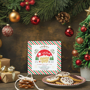 Invitación Navidades Candy Cane Peppermint Fiesta Verde Rojo