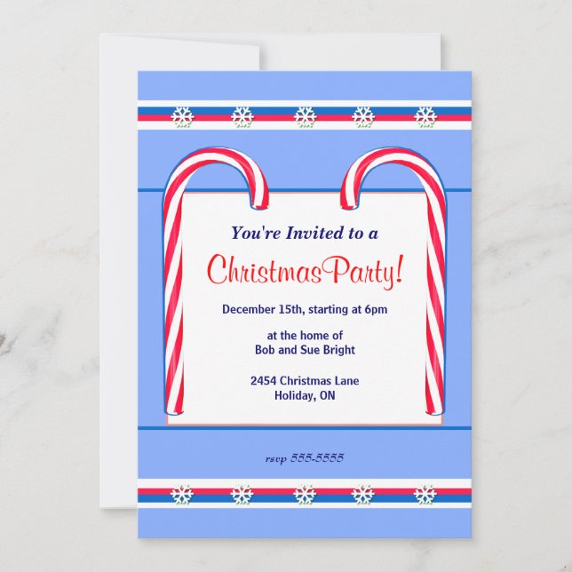 Invitación Navidades Candy Canes Blue (Anverso)
