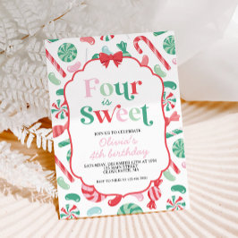 Invitación Navidades Candy Four es dulce cuarto cumpleaños