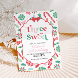 Invitación Navidades Candy Three es dulce tercer cumpleaños