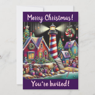 Invitación Navidades caprichosos iluminan el faro personaliza