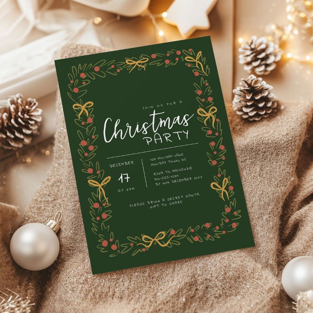 Invitación Navidades caprichosos invitan al partido Wreath &  (Whimsical Christmas Wreath holiday party invitation)