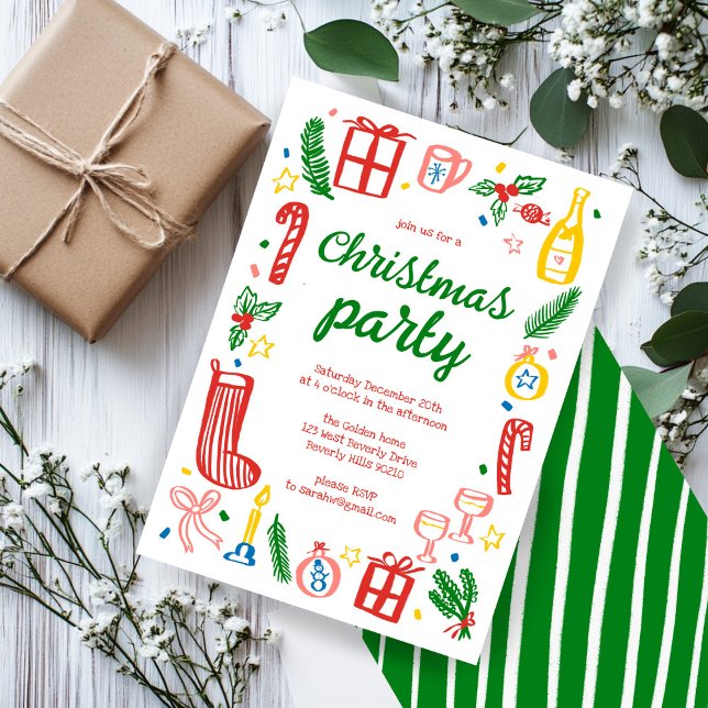 Invitación Navidades caprichosos Personalizado de fiesta navi (Whimsical Christmas Holiday Party Cute Custom Invitation
)