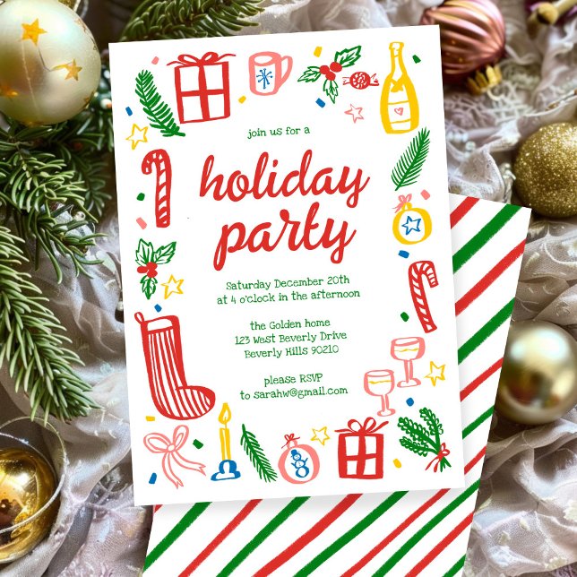 Invitación Navidades caprichosos Personalizado de fiesta navi (Whimsical Christmas Holiday Party Cute Custom Invitation
)