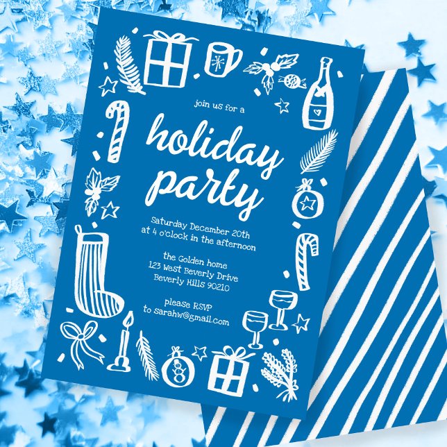 Invitación Navidades caprichosos Personalizado de fiesta navi (Whimsical Christmas Holiday Party Cute Custom Invitation
Blue)