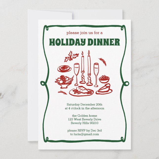 Invitación Navidades caprichosos PERSONALIZADO Fiesta de cena (Anverso)
