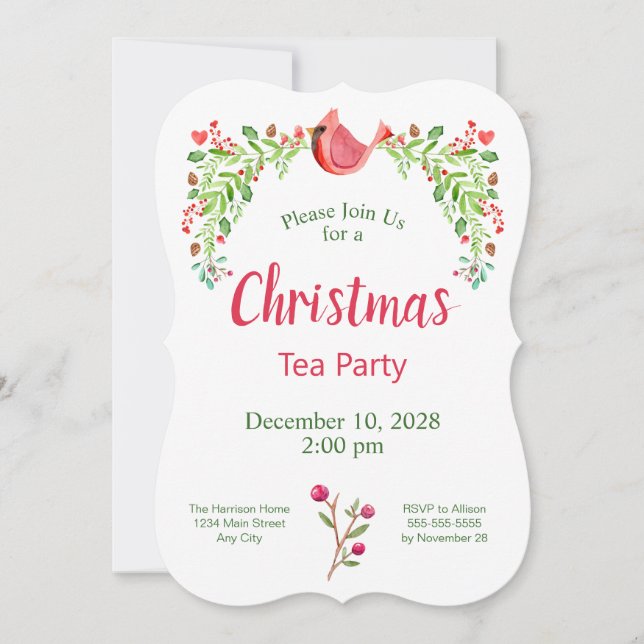 Invitación Navidades cardinales Tea Fiesta (Anverso)