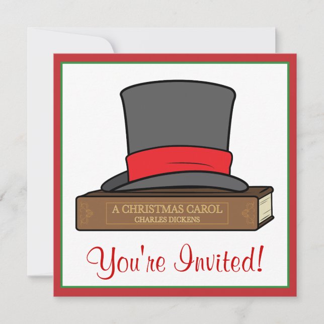 Invitación Navidades Carol e inglés Top Hat Fiesta (Anverso)