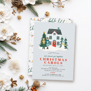 Invitación Navidades Caroling Musical Carol Play Blue Holiday