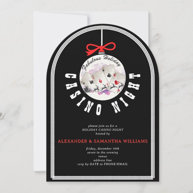 Invitación Navidades Casino Blackjack Poker Fiesta de noche (Anverso)
