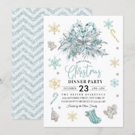 Invitación Navidades celebran fiesta de cena con copas de nie