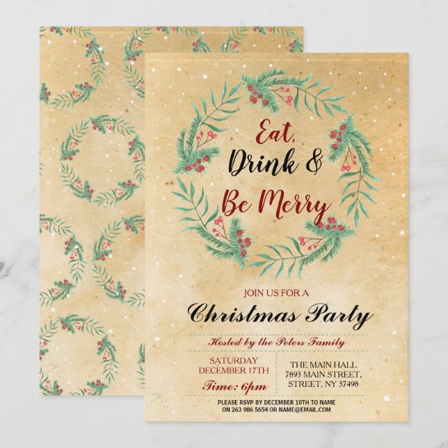 Invitación Navidades Cena Día Fiesta Vacaciones Navidad Vinta (Anverso / Reverso)