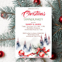 Invitación Navidades cena fiesta clásicas baudias rojas cinta