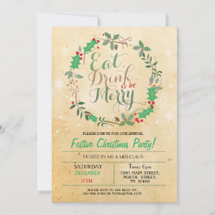 Invitación Navidades Cena Fiesta come bebida Feliz Navidad In